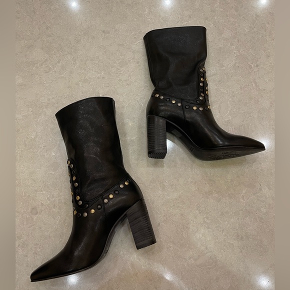 Free People Studded Dakota Heel Boots In Black Size 36.5 - Picture 7 of 12